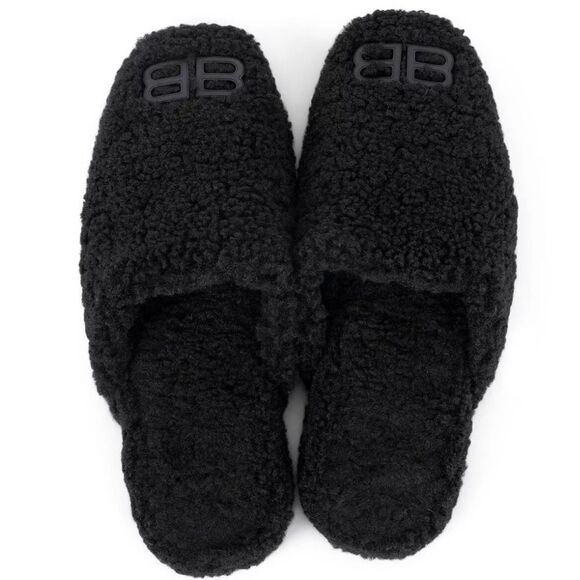 Balenciaga Men's Faux Shearling Slip On Mules Black EU Size 41 Unisex - Picture 2 of 14